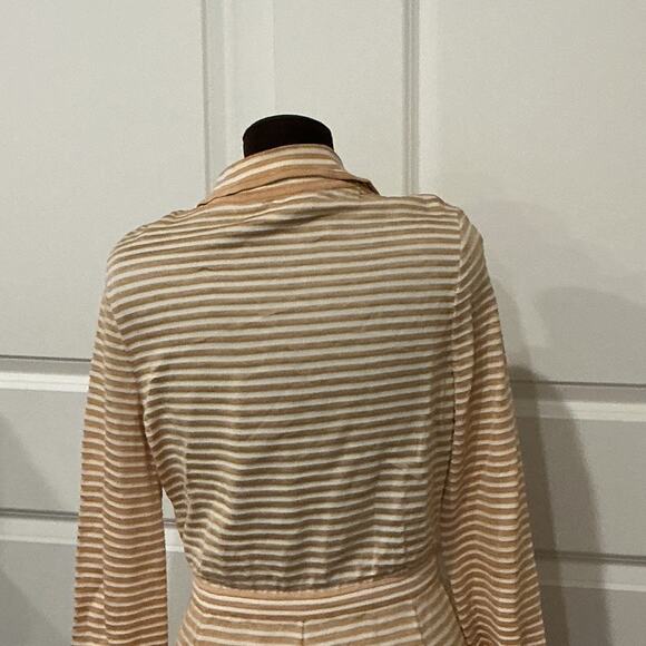 Goldworm 70s Tussah Silk Blend Beige Striped Long Sleeve Vintage Dress Size 16 - Picture 5 of 12